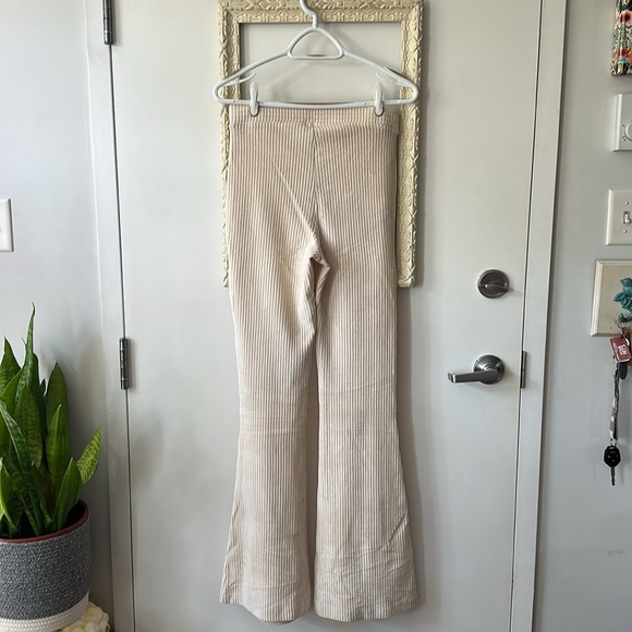 AERIE | Cream Flare Pants High-Waisted Velour Corduroy Leggings Tall - Picture 8 of 11